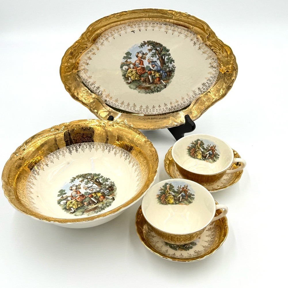 Vintage Radisson W.S. George 22kt Gold “Courting Couple” Dish Ware